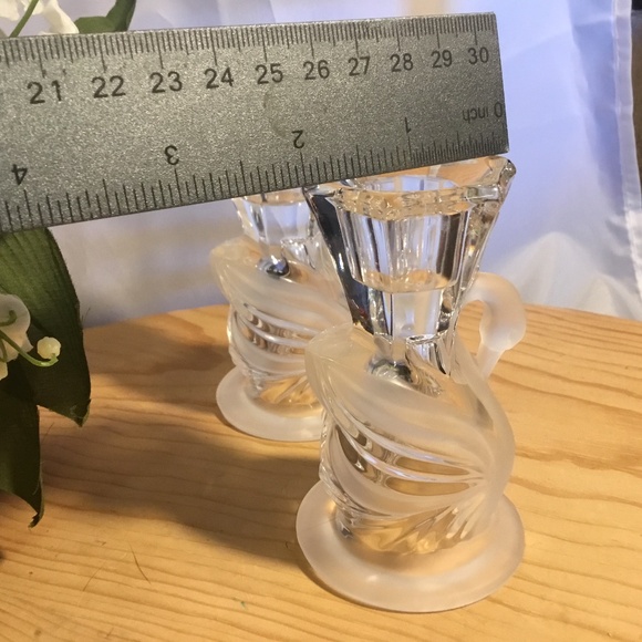 1980's Vintage Party Line Lead Crystal Frosted and Clear Swan Candle Holders - Picture 7 of 9
